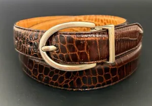 LRL LAUREN Ralph Lauren Brown/Beige Croc Leather Twist & Flip Reversible Belt 30 thumbnail 1