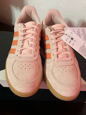 adidas Pink Suede Sneakers with Orange Stripes and Gum Sole thumbnail 3