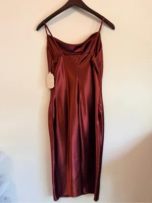 Altar'D State Carlotta dress, midi length satin slip dress, maroon, size S NWT thumbnail 7