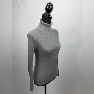 Turtleneck Sweater Grey Rib Knit Large Ambiance Apparel Stretch Top thumbnail 4