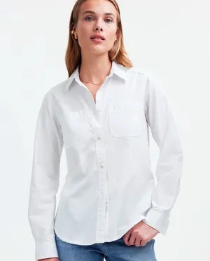 Madewell Denim Button-Up Shirt in Eyelet White: Garment-Dyed Edition Medium NWT thumbnail 1