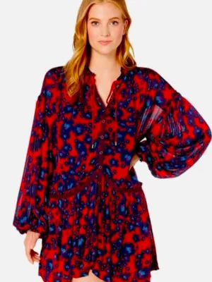 Free People Love Letter Tunic Top Mini Dress Red retail $128.00 thumbnail 3