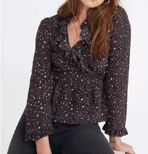 Madewell silk tie ruffle Star blouse small thumbnail 1