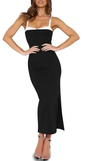 Fisoew Colorblock Maxi Dress with Slit White Size M thumbnail 1