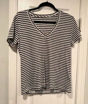NWOT Madewell Size S Gray Stripe V Neck Short Sleeve Slub Cotton Tee Shirt thumbnail 1