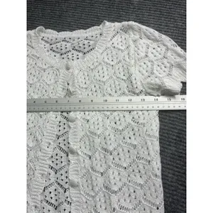 Women's Crochet 2 PC Beach Swim Coverup Set Short Sleeve & Shorts Sexy White XS thumbnail 6