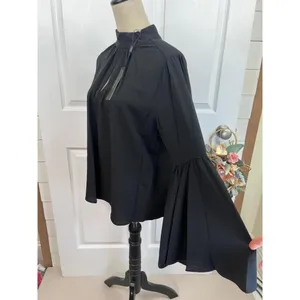 T Tahari Blouse Womens Size S Black Mock Neck Keyhole Large Bell Sleeve Chic thumbnail 5