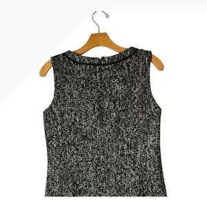 Talbots Dress Women 6‎ Black White Tweed Sheath Knee Length Fringe Neck Preppy thumbnail 3