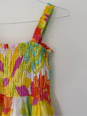 Seafolly Palm Springs Smocked Midi Dress in Lime Light Multi Floral Size Medium thumbnail 5
