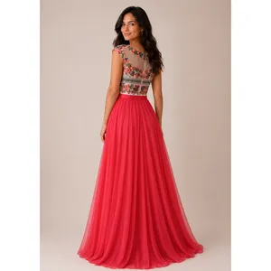 Sherri Hill Red Floral Embroidered Beaded Chiffon A-Line‎ Evening Gown Dress 10 thumbnail 2