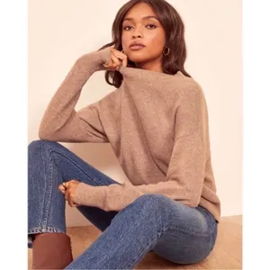 Reformation Elle Yak Linen Mock Neck Sweater Womens Small Tan Brown Marled thumbnail 2