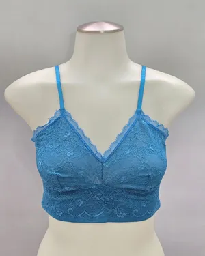 Blue Romantic Boudoir Bridal Cottage Lingerie Feminine Floral Lace Bra Small thumbnail 1