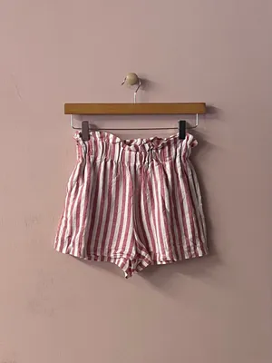 Heart & Hips Linen-Cotton Blend Red Cream Striped High Waist Shorts Size S thumbnail 10