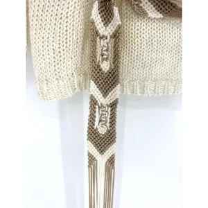The Limited Cream Linen Metallic Open Front Cardigan Macrame‎ Fringe Belt XS thumbnail 7