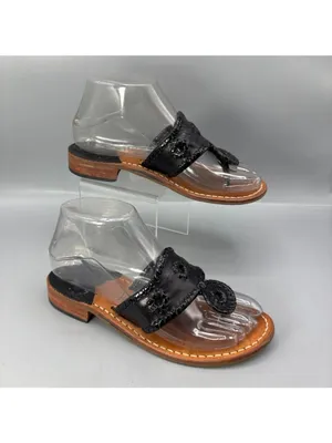 Jack Rogers Original Jacks Metallic Slides Thong Sandals Womens 5 Black Slip On thumbnail 2