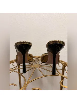 SCHUTZ Metallic Gold Open-Toe Mule Cloe Stiletto Square  Heel Size 5.5 thumbnail 3