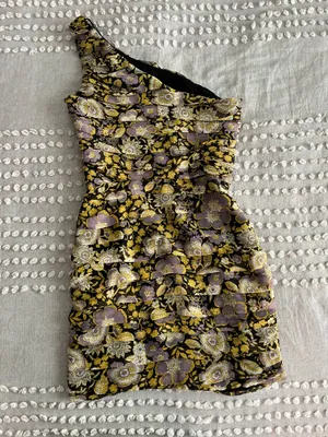 ZARA One-Shoulder Floral Mini Dress Ruched thumbnail 2