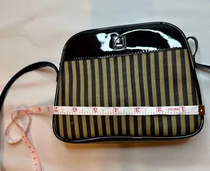 Designer Originals Vintage Fendi-Inspired Black/Tan Striped Neoprene Pequin Crossbody Purse thumbnail 10