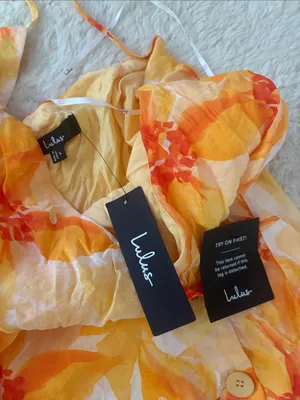 Lulus Prue Orange Floral Halter Mini Dress Size large Sleeveless V Neck Vacation thumbnail 7