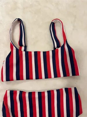 Show Me Your MuMu swim suit Red, Blue & White Striped Scoop Bikini Set thumbnail 3