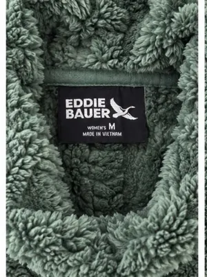 Eddie Bauer Women’s M Cozy Cable Fleece Pullover Cowl Neck Green thumbnail 4