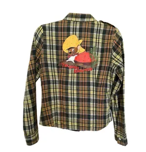Warner Bros Speedy Gonzales, Flannel Button-Up blouse Size M crystal buttons thumbnail 1
