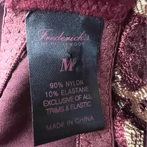 Frederick’s of Hollywood Burgundy Satin & Gold Lace Bustier w/ Garter Straps thumbnail 9