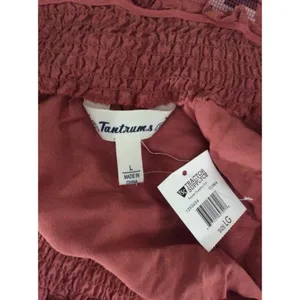 Tantrums Women Rust Terracotta Smocked Off Shoulder Embroidered Rayon Blouse L thumbnail 4