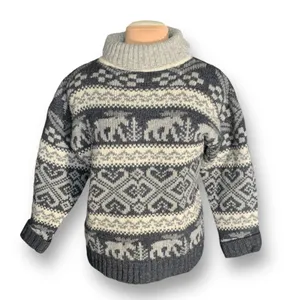 Vintage 90s Eddie Bauer Gray Black Moose‎ Nordic Fair Isle Turtleneck Sweater thumbnail 11