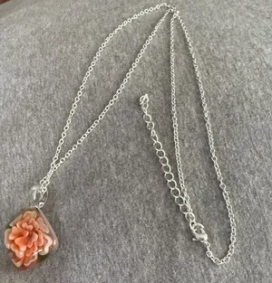 Glass Pendant Necklace with Peach Floral Accent thumbnail 1