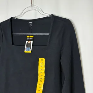Express Black Square Neck Long Sleeve Tee Shirt Cotton Blend NWT Womens Medium thumbnail 2
