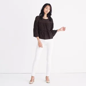 MADEWELL Silk Black Gold Heart Flip Button Back Tiered Top Blouse X-Small thumbnail 4
