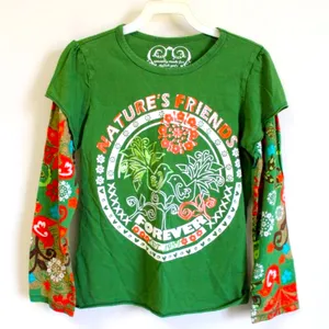 Natures Friend Childhoodcore Green Clean Rawedge Hem Lagen T-shirt girls 7/8 thumbnail 2