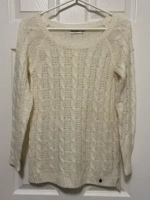 *Abercrombie Cream Open Knit Wool Blend Lightweight Long Sleeve Sweater thumbnail 1