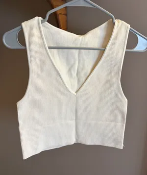 Glassons Crop Tank Top Medium Ribbed Cream Color thumbnail 1