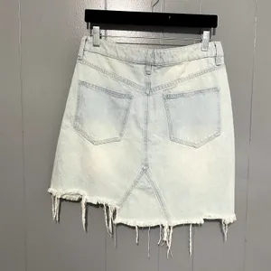 Free People Light Wash Going Rogue Distressed Raw Hem Denim Mini Skirt 27 thumbnail 2