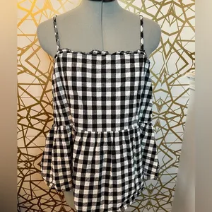 🖤EYESHADOW Black & White Plaid Sleeveless Peplum Top, Large thumbnail 2