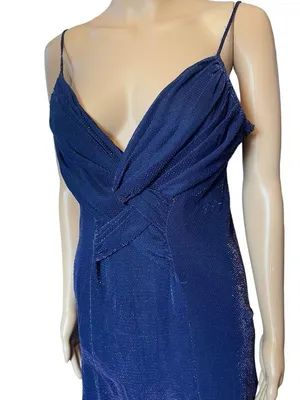 Jeffrey & Dara Vintage 90s Indigo Ultra Sparkly Twist Front Maxi Evening Dress thumbnail 3