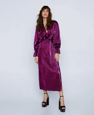 Nasty Gal Metallic Pleated Pink/Purple Maxi Dress thumbnail 4