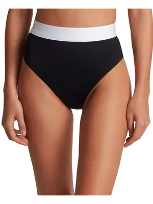 NWT Lauren Ralph Lauren Womens Banded High-Waist Swimsuit Bikini Bottoms Black 4 thumbnail 1