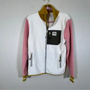 Kari Traa White Pink Fleece Colorblock Full Zip Sweater Womens M Fall Casual thumbnail 8