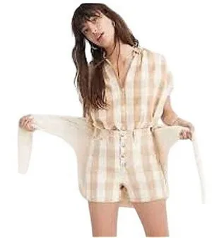 Madewell Earthen Sand Tan Gingham Emmett Shorts Womens‎ 31 Button Front EUC thumbnail 1