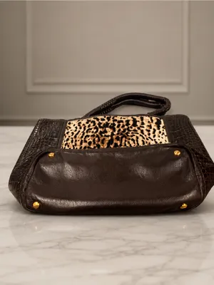 Ellie Tahari Black Pebbled Leather Toto Leopard Design Calf Hair Used ONCE EUC thumbnail 4
