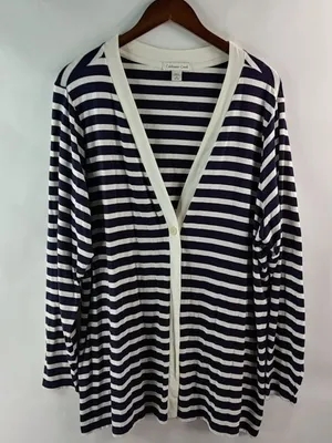 Coldwater Creek 2X Navy Creme Stripe Cardigan thumbnail 1