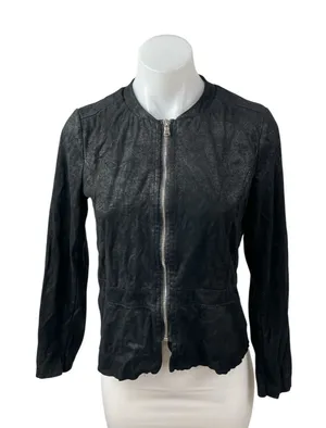 My-D Women's Black Faux Vegan Leather Zip Up Long Sleeve Coat Jacket Top Size S thumbnail 1