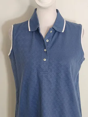 Outer Banks Slate Blue Tonal Argyle Sleeveless Polo with White Trim Size Medium thumbnail 3