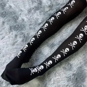 Skull Print Thigh High Socks, Cosplay Over The Knee Socks One‎ Size thumbnail 9