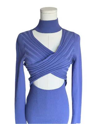 AKIRA - The Good One Cutout Cross Front Ribbed Sweater Mini Dress Purple Sz M thumbnail 4