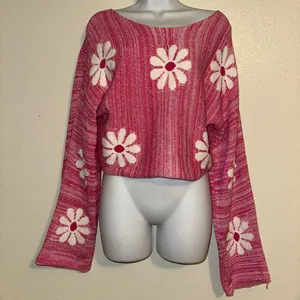 Altar’d State Pink Daisy Knit Sweater thumbnail 1