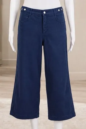 LOFT Womens Pants Navy Blue Wide Leg Tab Waist Detail Size 12 thumbnail 1